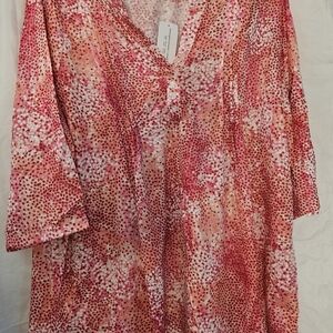Christopher & Banks Pink and White Patterned Blouse